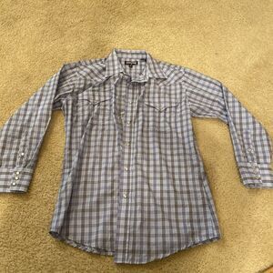 Panhandle Slim Pearl Snap Shirt Mens Medium 15.5/34 Blue Plaid Western Rodeo